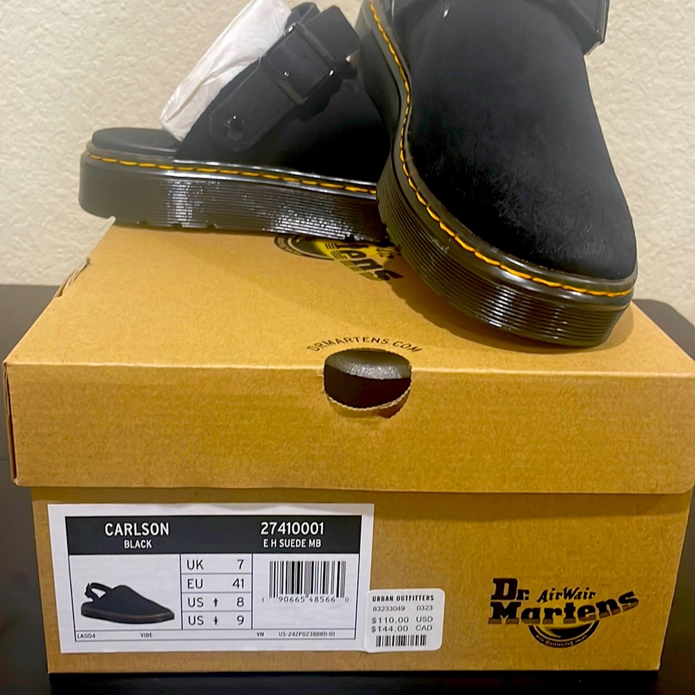 Dr Martins Carlsen, black mules, new in box, size 9, women’s and size 8 men’s